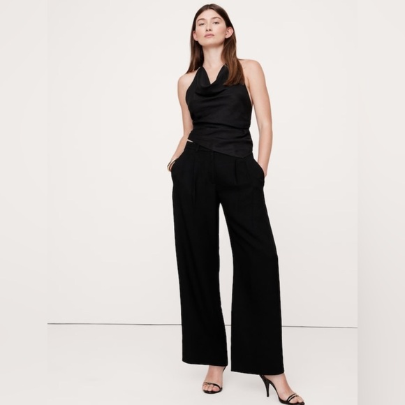 Banana Republic Pants - NWT Banana Republic SoHo Mid Rise Pleated Wide Leg Drapey Black Pant Sz 10 L